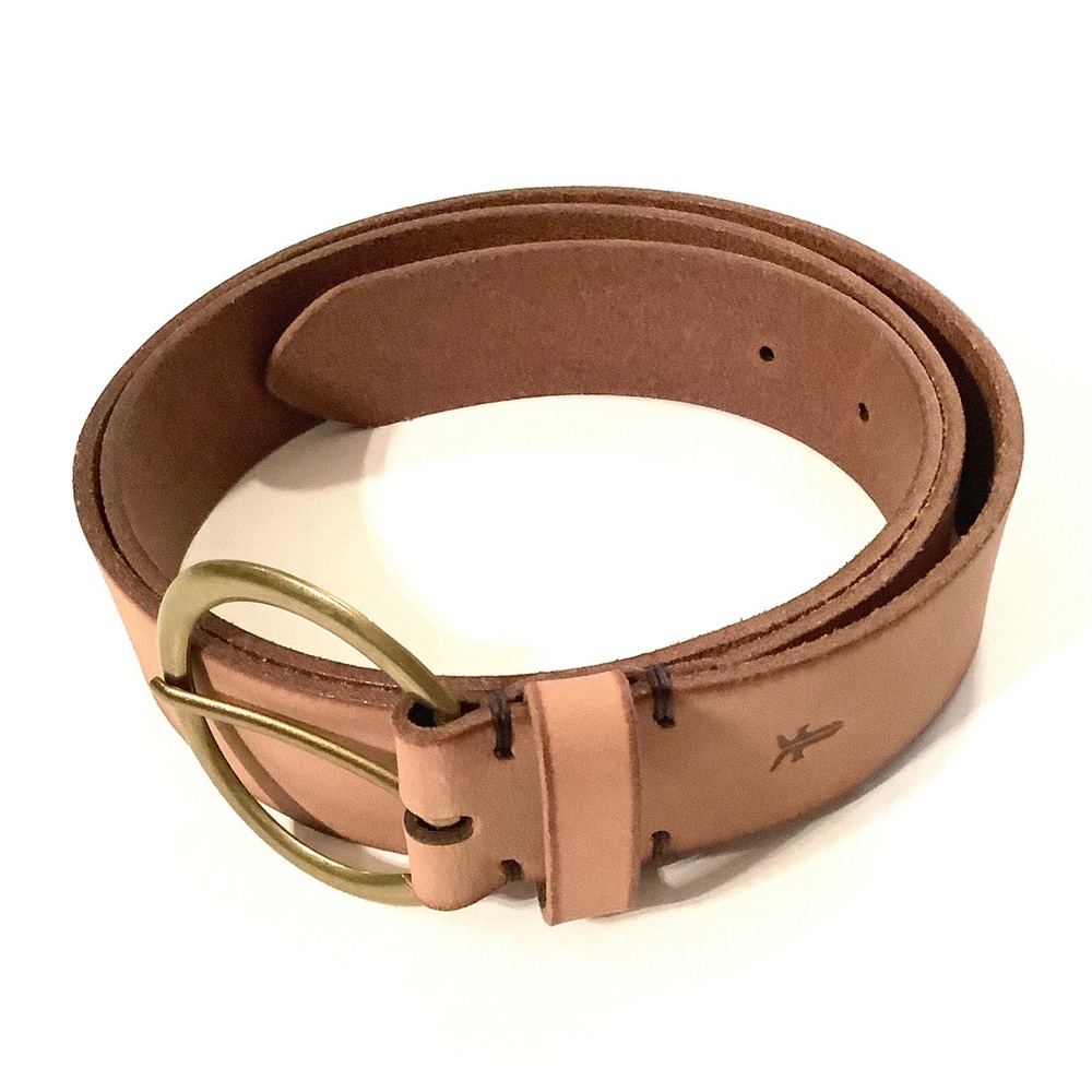 Frye Tan Leather Belt with Gold Buckle